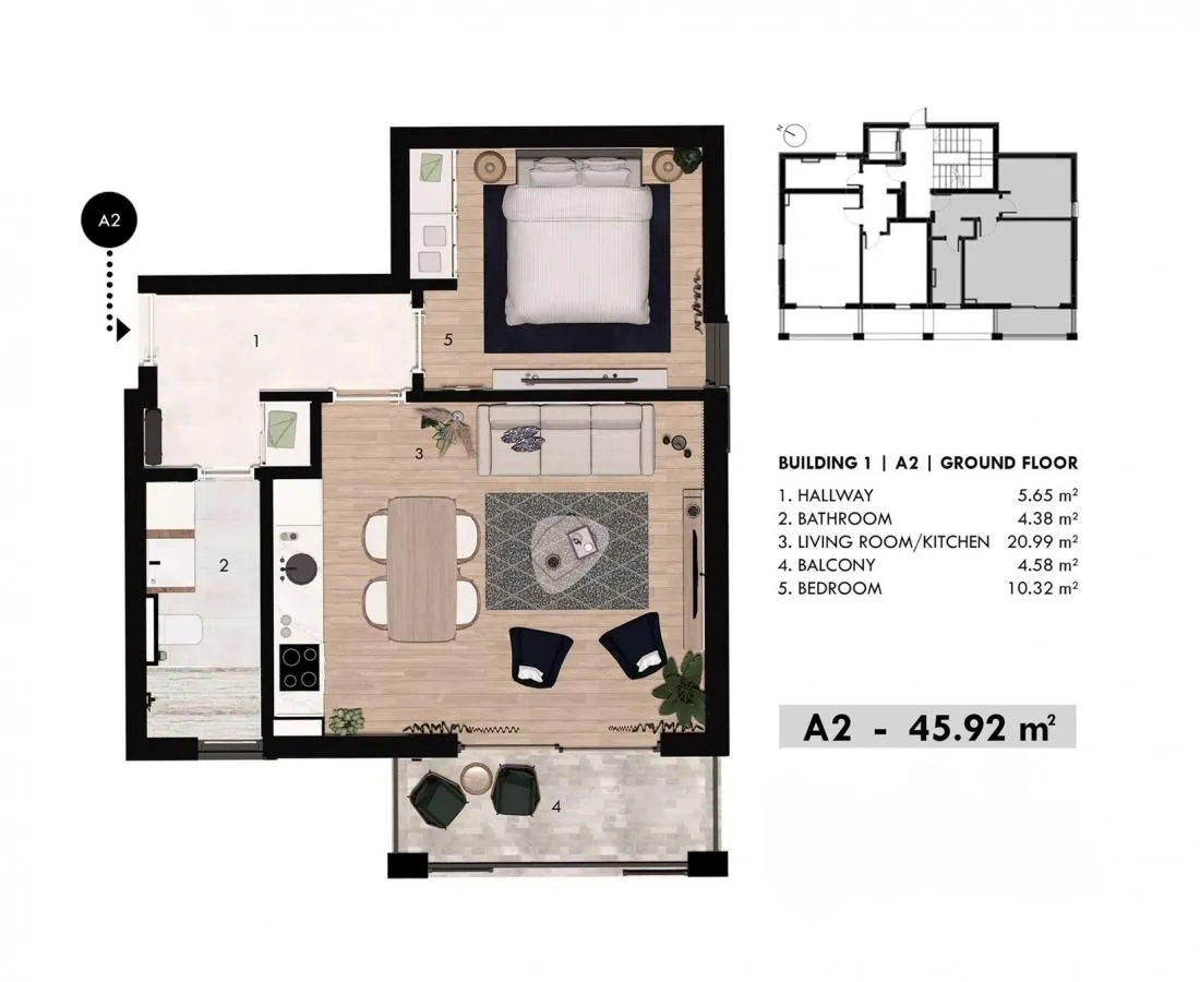Prodaja, jednosoban stan, 45m², Donja Lastva, Tivat