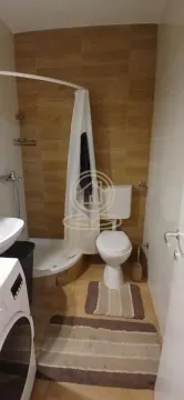 Bathroom equipped with a shower cabin, washbasin, and toilet. - image 13