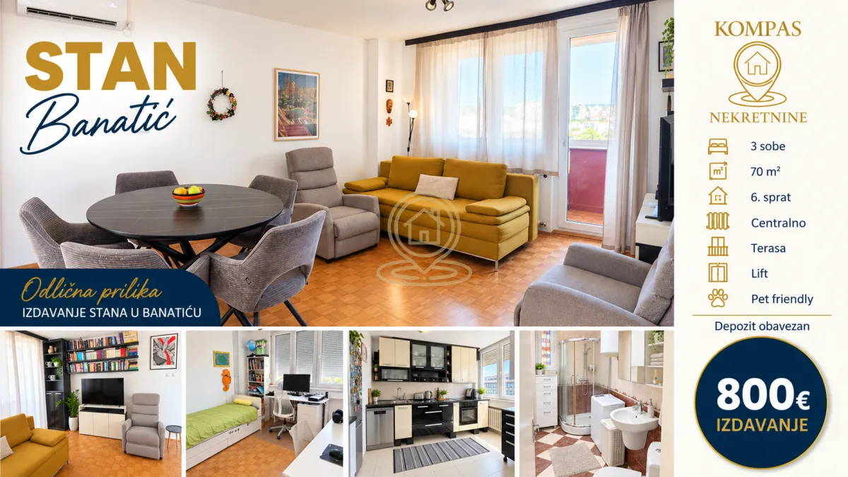 Rent, three bedroom apartment, 70m², Banatić, Novi Sad Sve Podlokacije