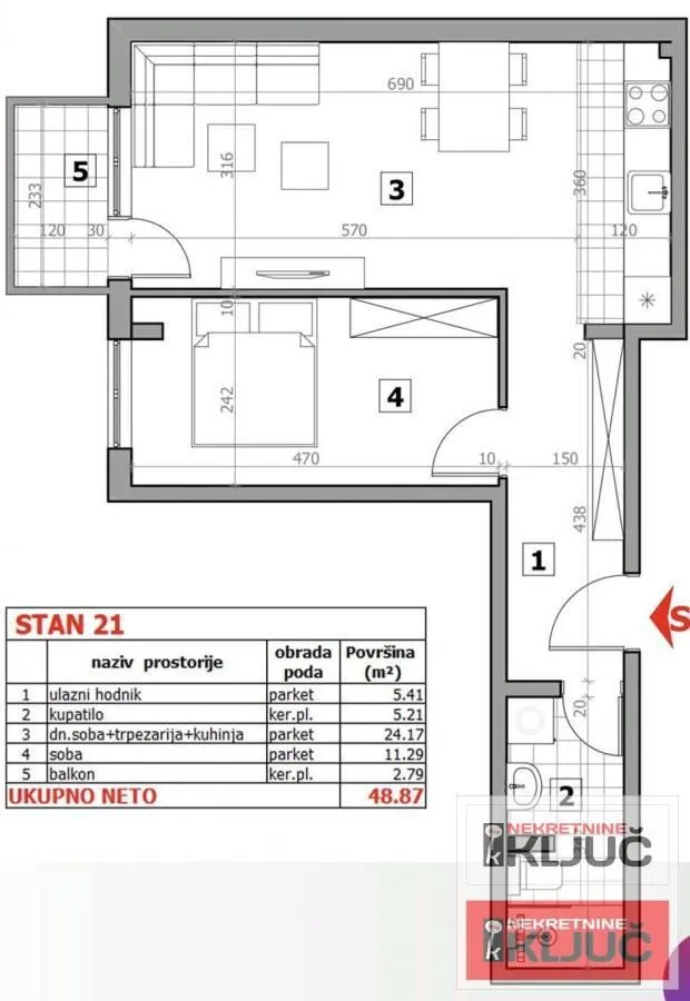 Prodaja, dvosoban stan, 49m², Sremska Kamenica, Petrovaradin