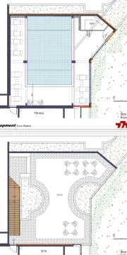 Architectural floor plan of a section featuring a swimming pool and spa amenities. - image 2