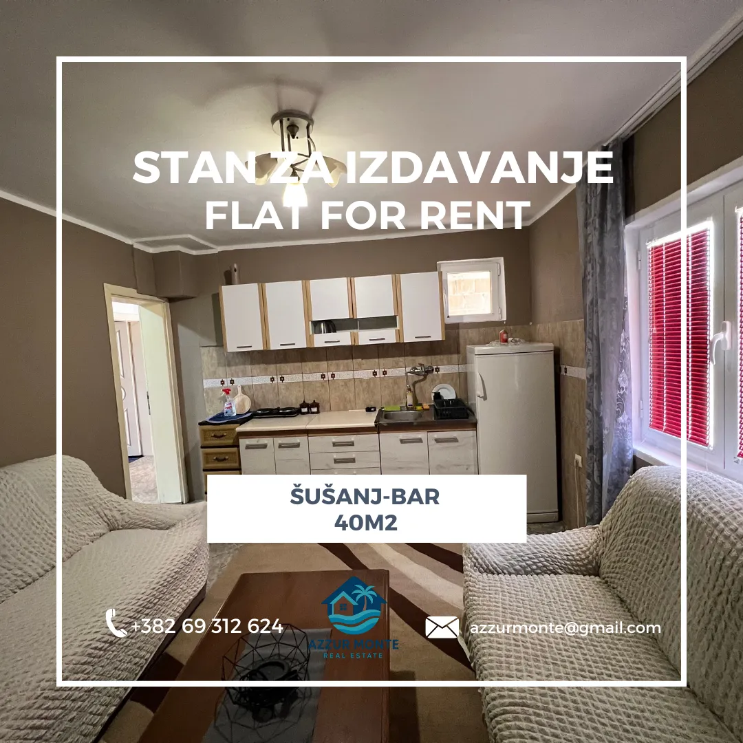 Rent, one bedroom apartment, 40m², Šušanj, Bar