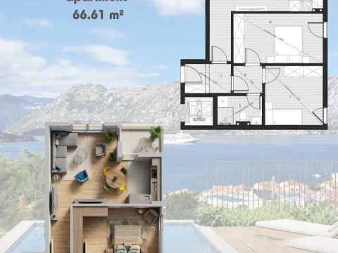 Prodaja, dvosoban stan, 66m², Dobrota, Kotor - image 2