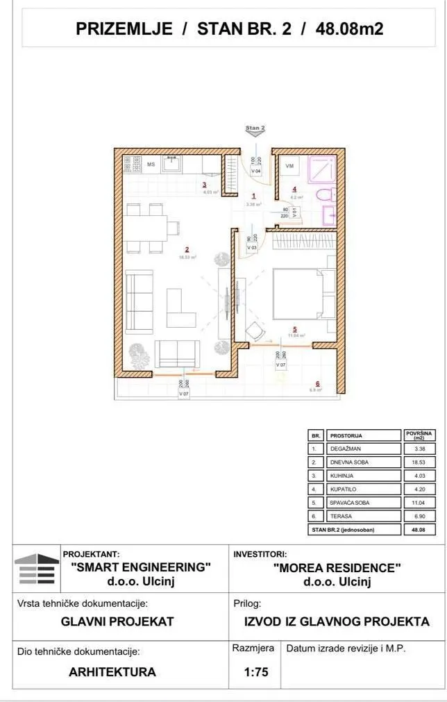 Prodaja, jednosoban stan, 48m², Pinješ, Ulcinj