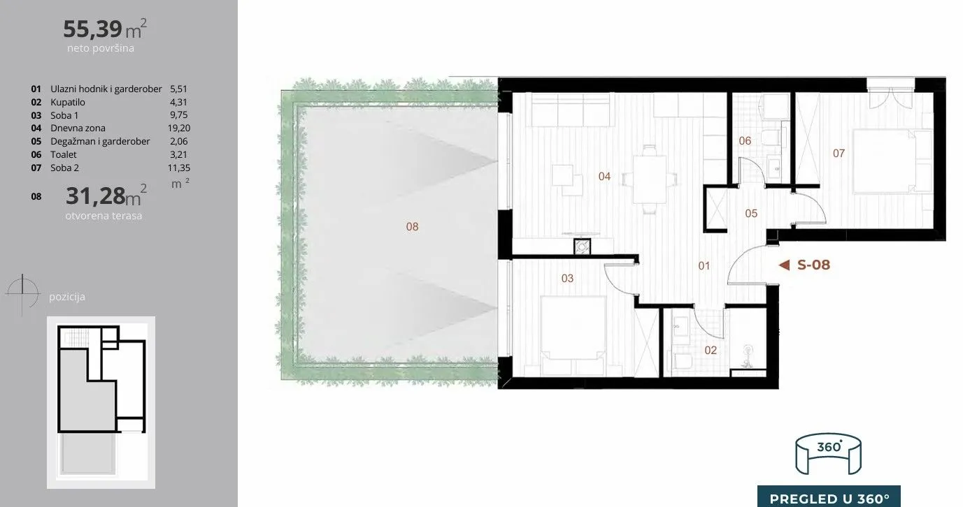 Prodaja, dvosoban stan, 55m², Donji Orahovac, Kotor