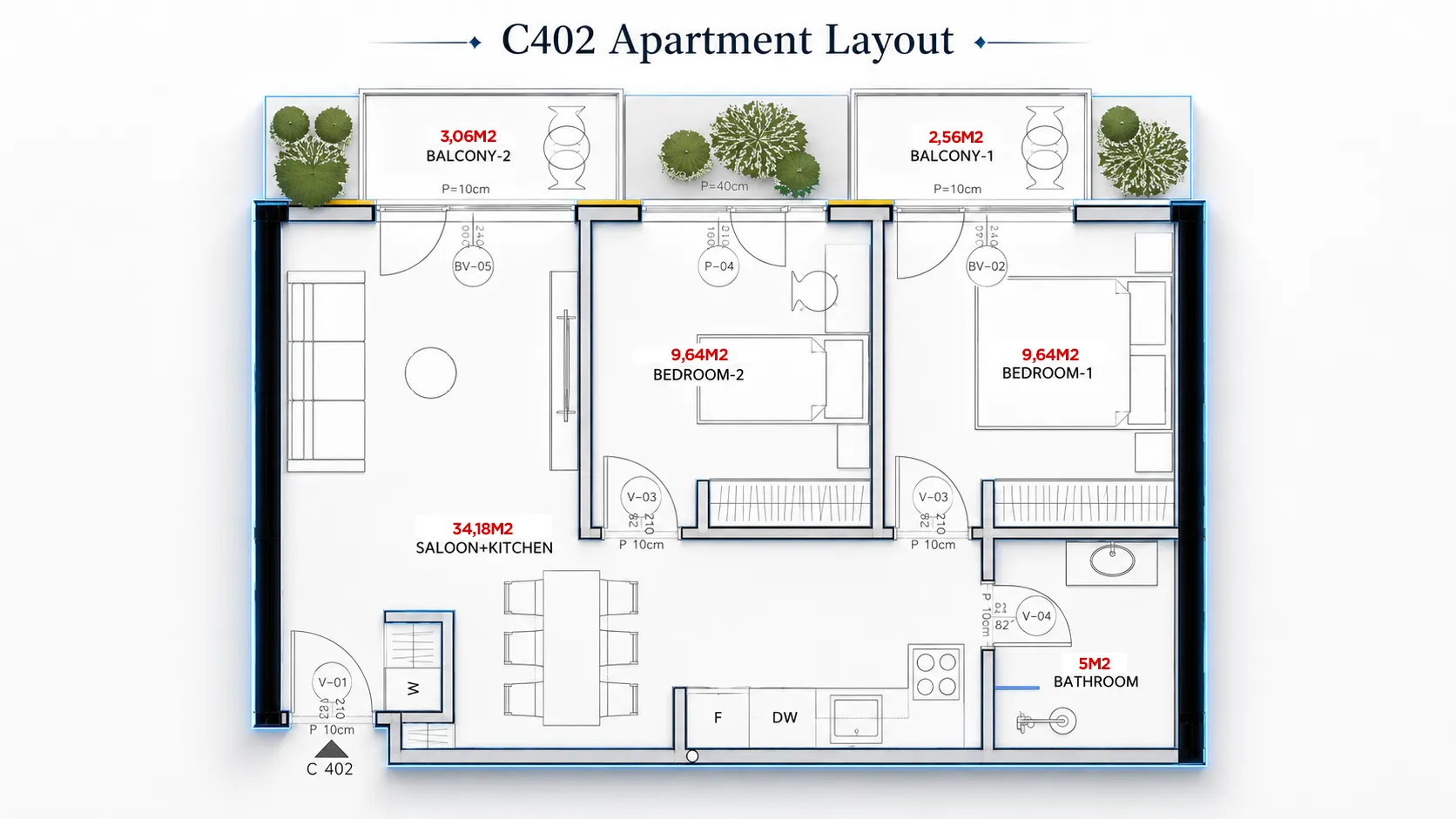 Sale, two bedroom apartment, 64m², Ilino, Bar