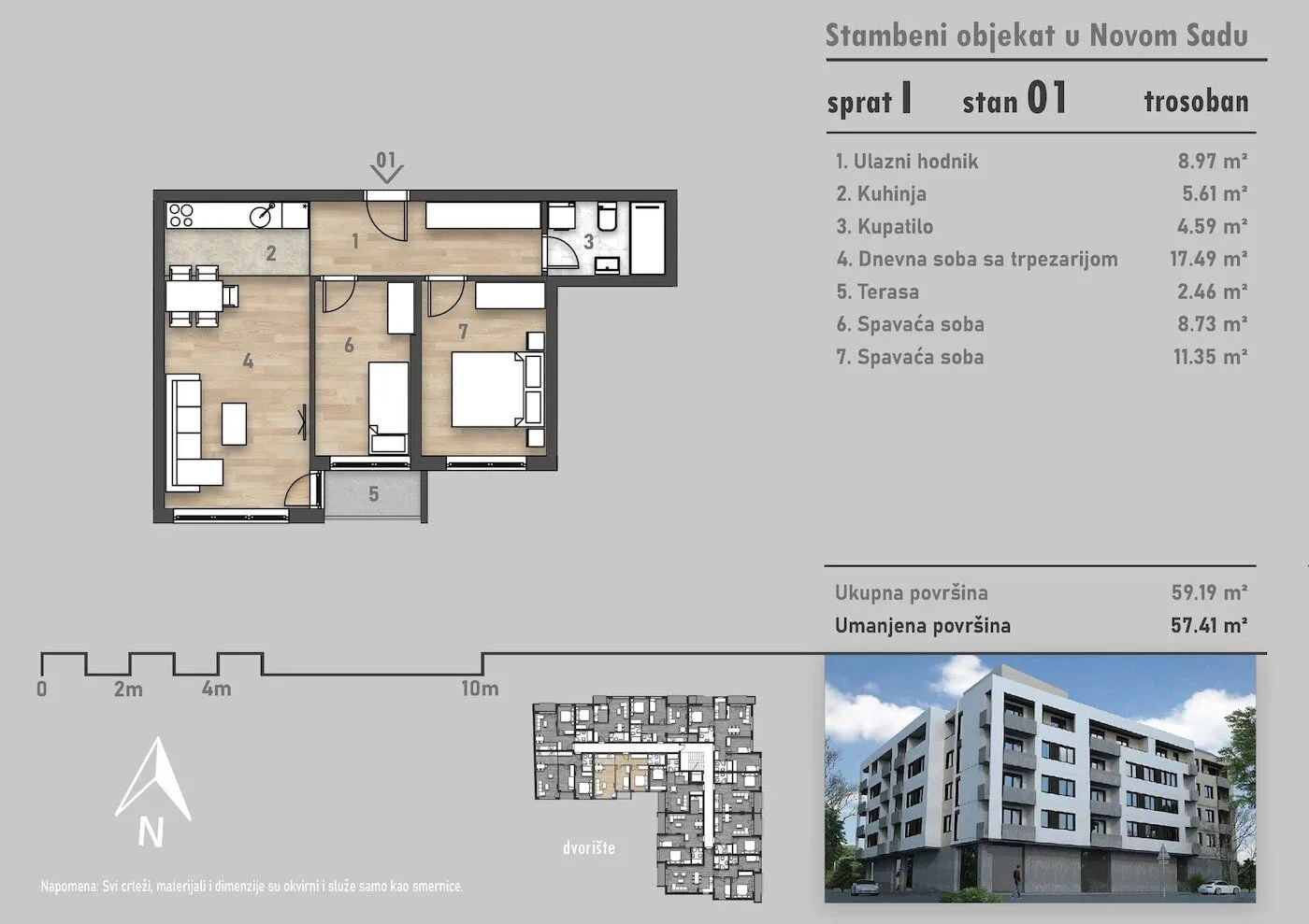 Prodaja, jednosoban stan, 57m², Salajka, Novi Sad Sve Podlokacije