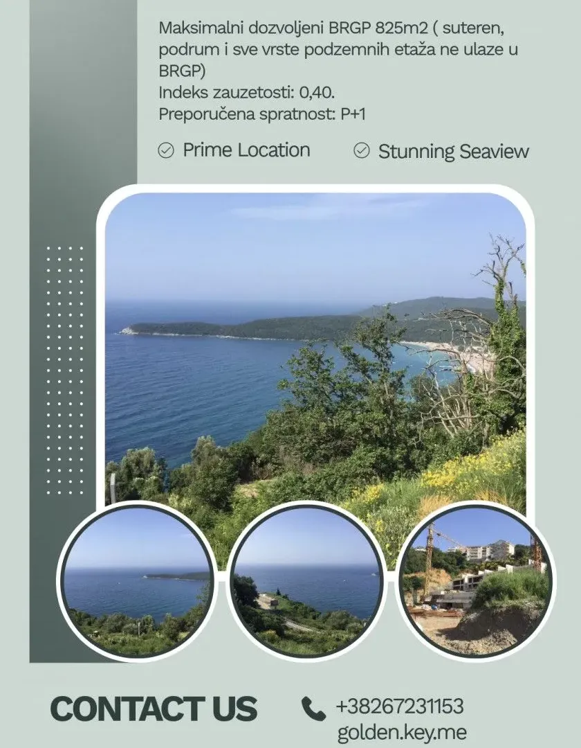 Prodaja, plac, 825m², Jaz, Budva