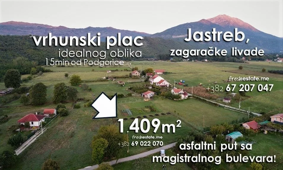Prodaja, plac, 1409m², Danilovgrad, Crna Gora