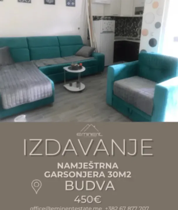 Izdavanje, garsonjera, 30m², Budva, Crna Gora