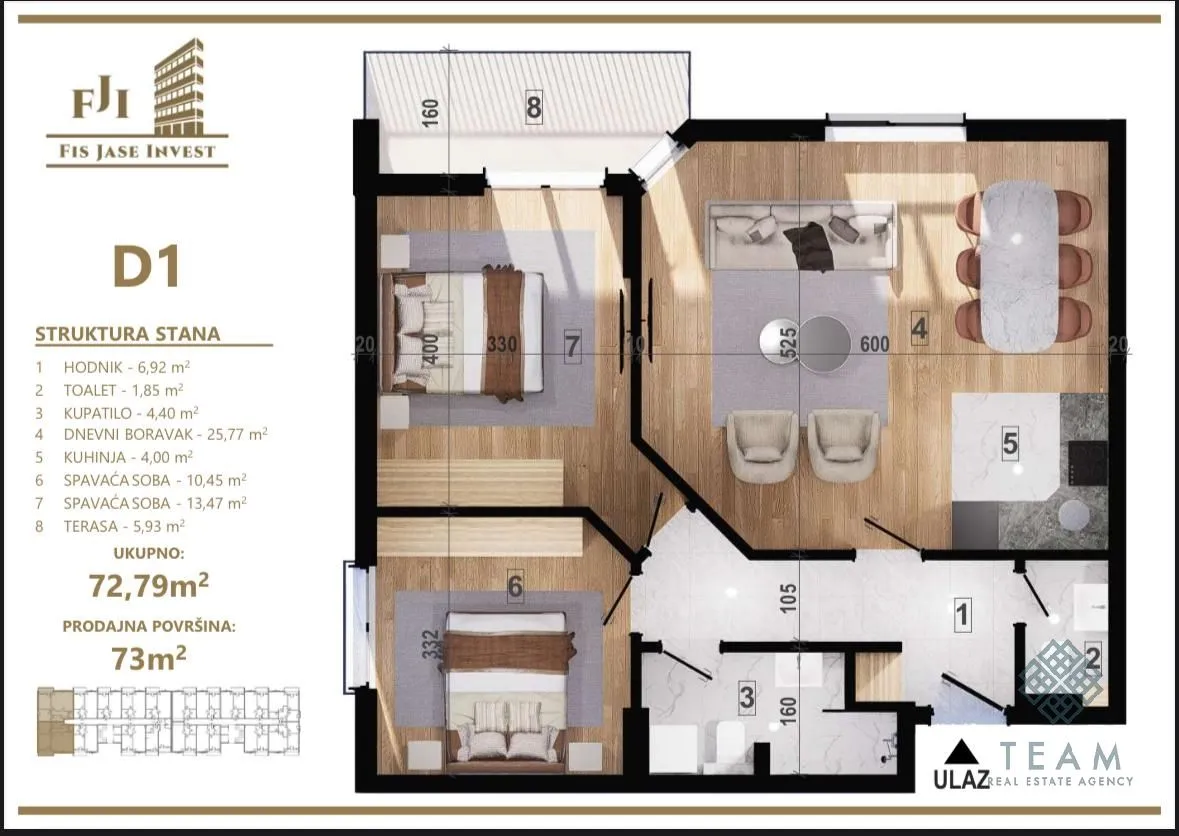 Prodaja, dvosoban stan, 73m², Zagorič, Podgorica