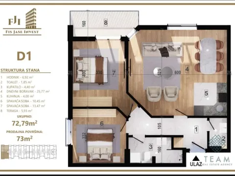 Sale, two bedroom apartment, 73m², Zagorič, Podgorica - image 3