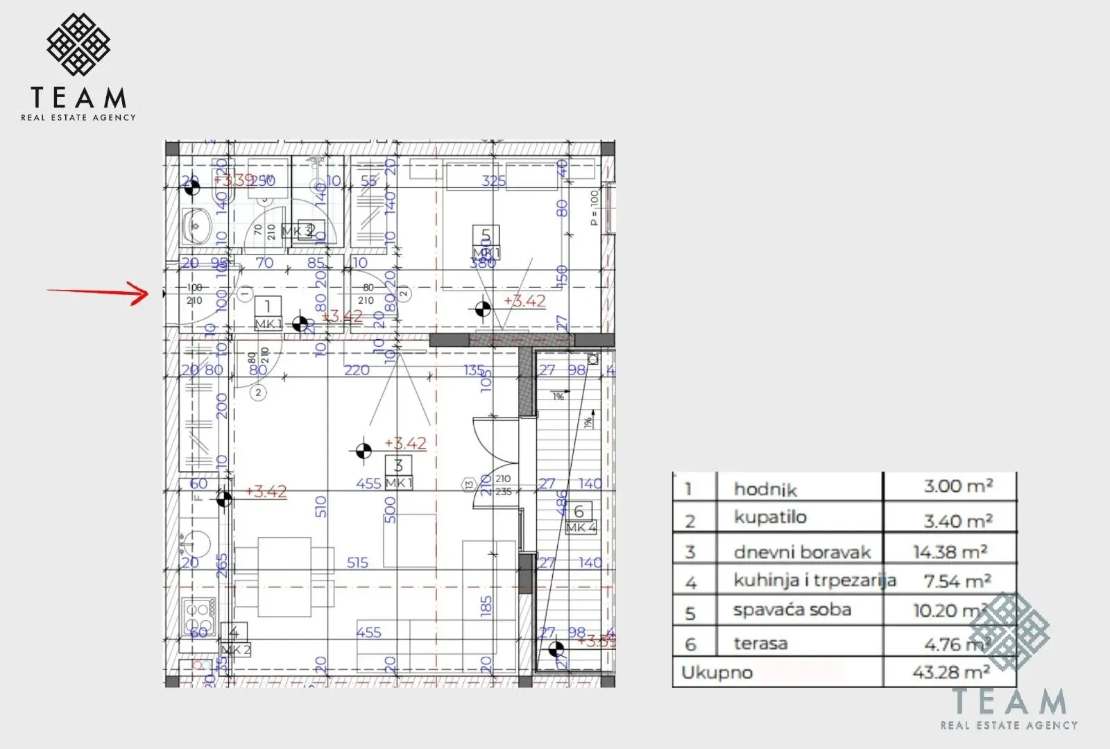 Prodaja, jednosoban stan, 43m², Donja Lastva, Tivat
