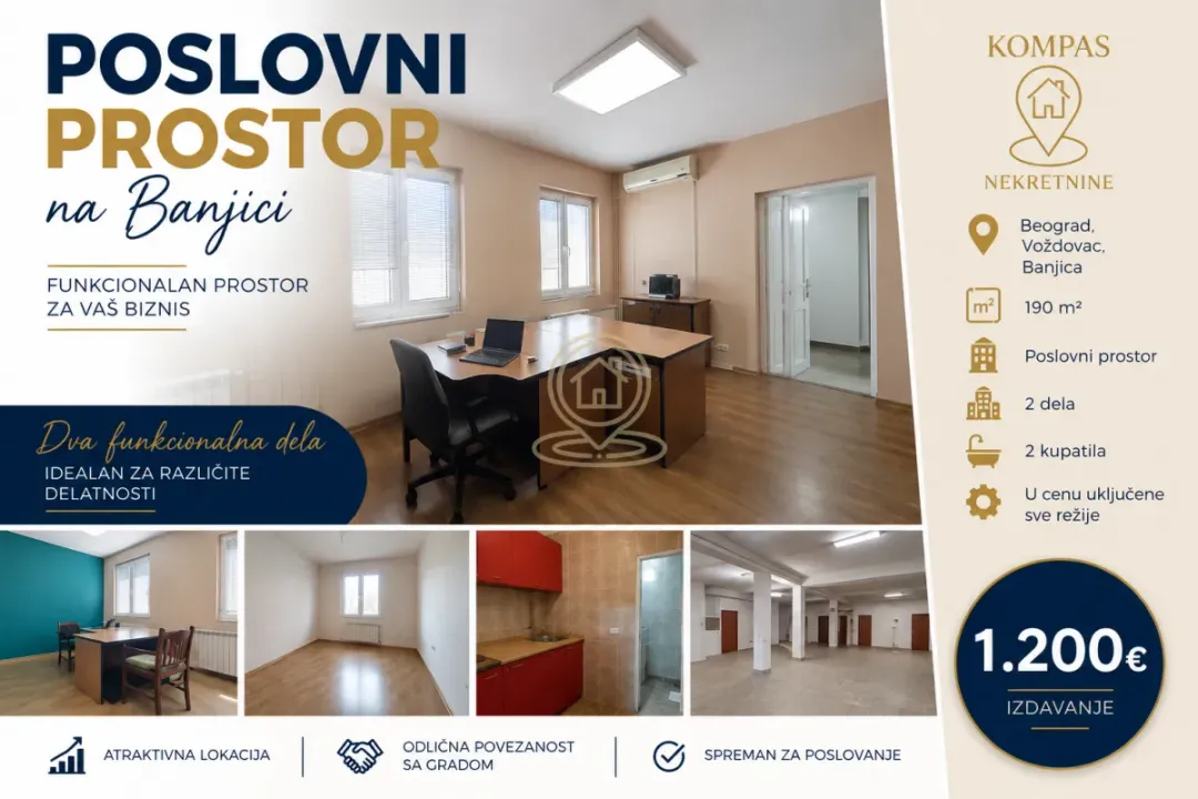 Izdavanje, poslovni prostor, 190m², Banjica, Voždovac Sve Podlokacije