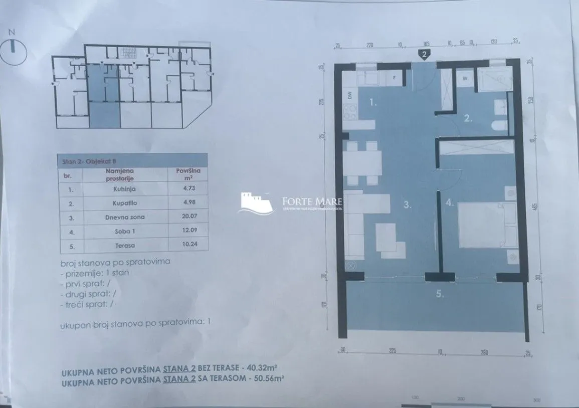 Prodaja, jednosoban stan, 50m², Baošići, Herceg Novi