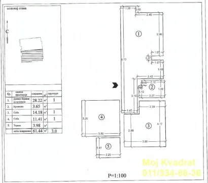 Osnova stana sa prikazanim rasporedom prostorija i dimenzijama. - image 16