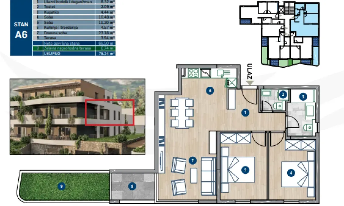 Prodaja, dvosoban stan, 66m², Kotor, Crna Gora