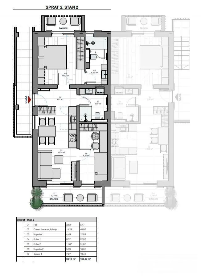 Prodaja, jednosoban stan, 49m², Donja Lastva, Tivat
