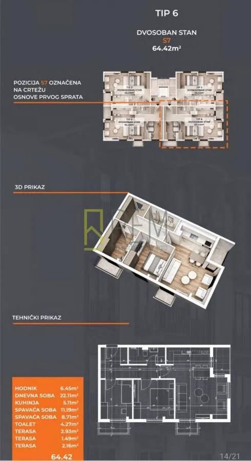 Prodaja, dvosoban stan, 61m², Stari Aerodrom, Podgorica