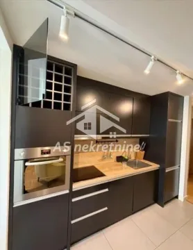 Modern kitchen with dark cabinetry, built-in oven, and a sink. - image 9