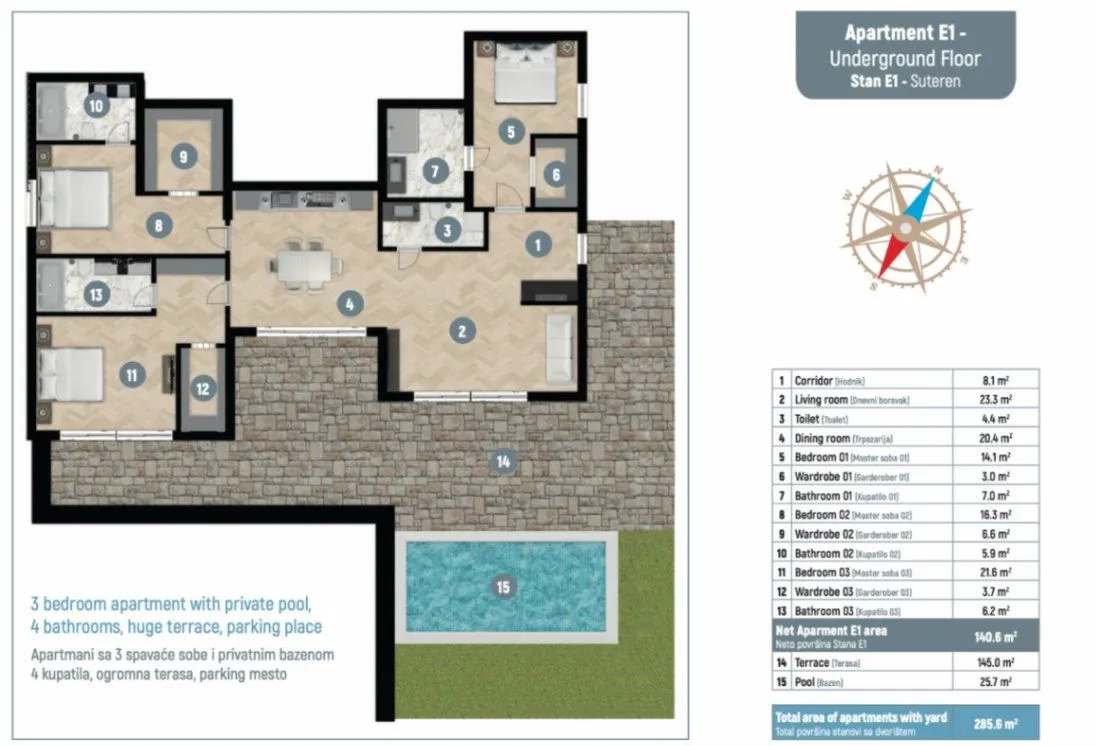 Prodaja, trosoban stan, 246m², Donja Lastva, Tivat