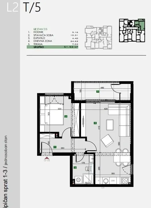 Prodaja, jednosoban stan, 51m², Čeluga, Bar