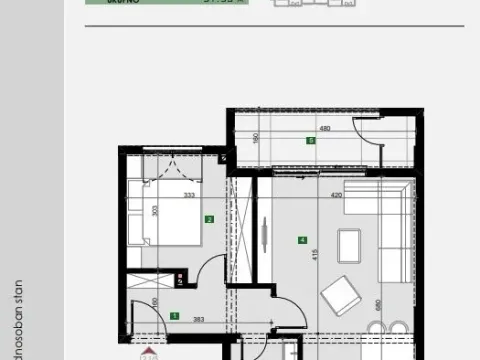 Prodaja, jednosoban stan, 51m², Čeluga, Bar