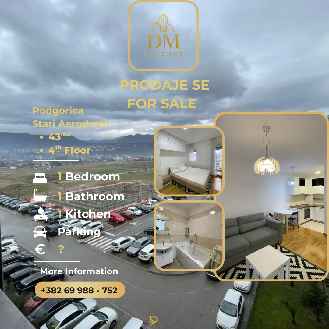 Sale, one bedroom apartment, 43m², Stari Aerodrom, Podgorica