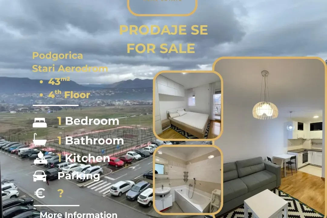 Sale, one bedroom apartment, 43m², Stari Aerodrom, Podgorica