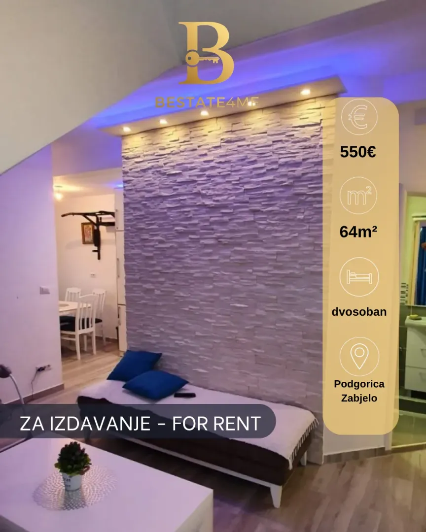 Rent, two bedroom apartment, 64m², Zabjelo, Podgorica