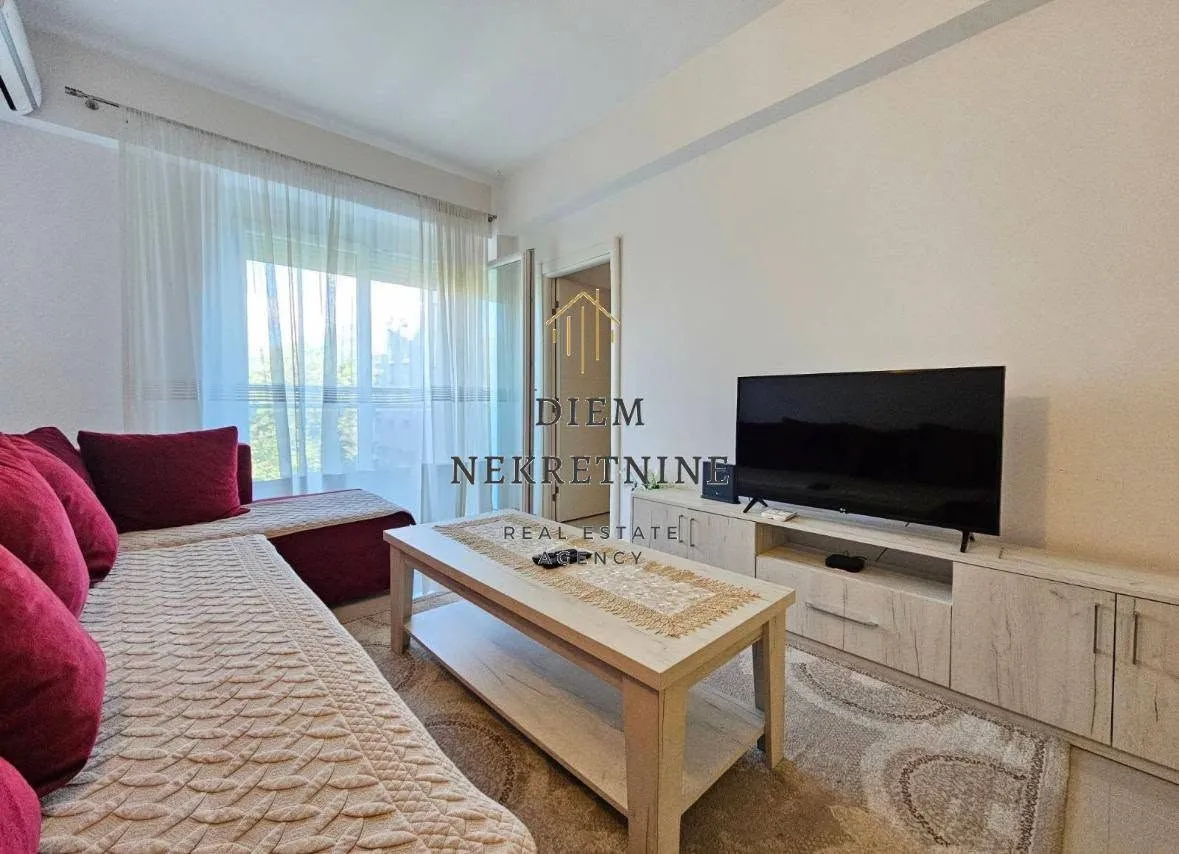 Living room with a sofa, TV, and access to the terrace.