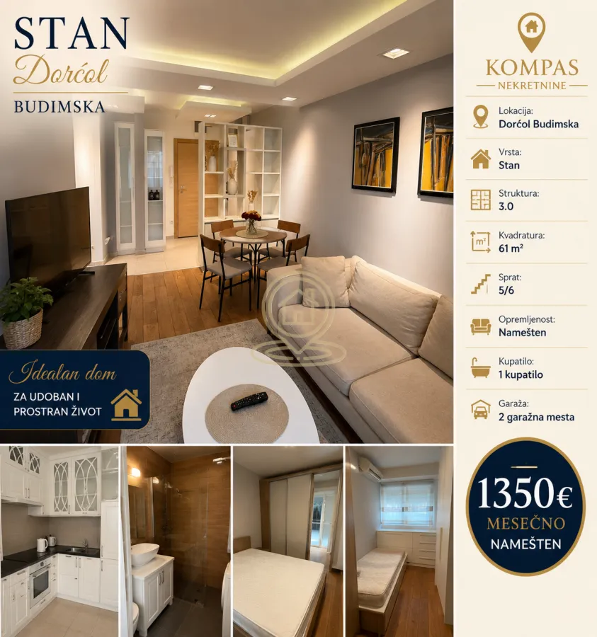 Rent, three bedroom apartment, 61m², Gundulićev Venac, Beograd
