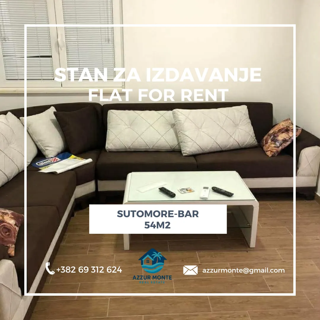Izdavanje, jednosoban stan, 54m², Sutomore, Bar