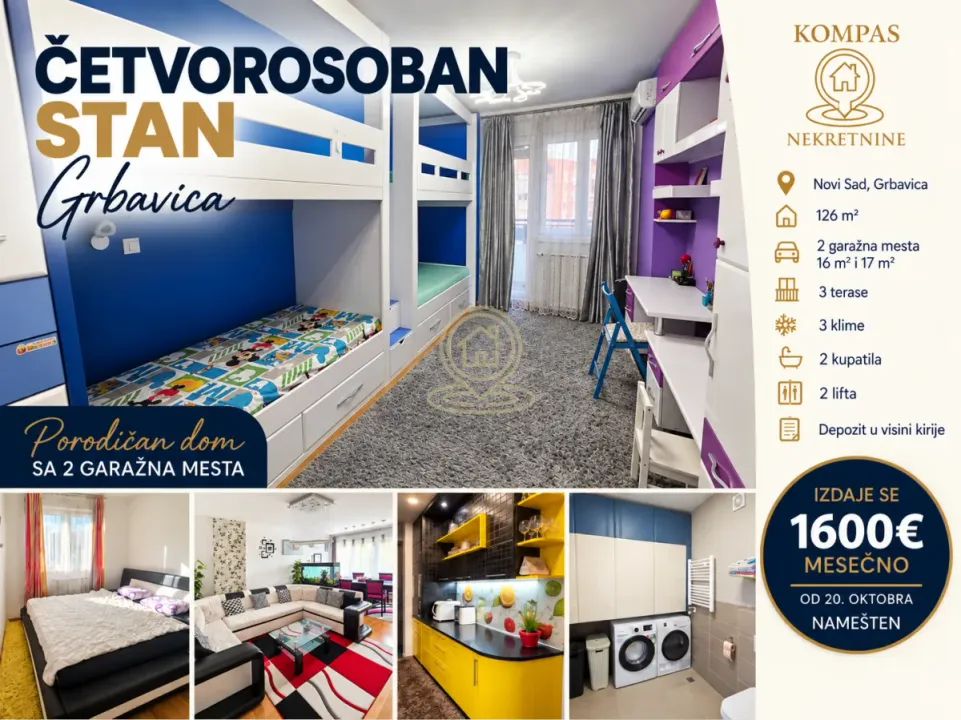 Rent, four bedroom apartment, 126m², Grbavica, Novi Sad Sve Podlokacije