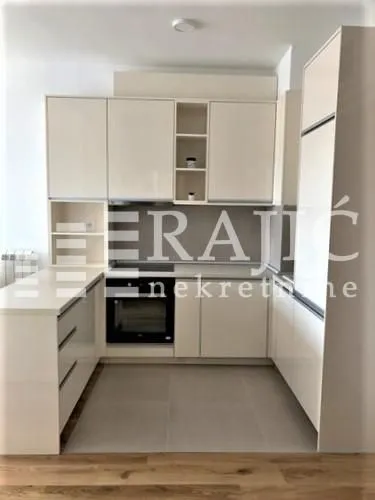Modern kitchen with built-in cabinetry and appliances.