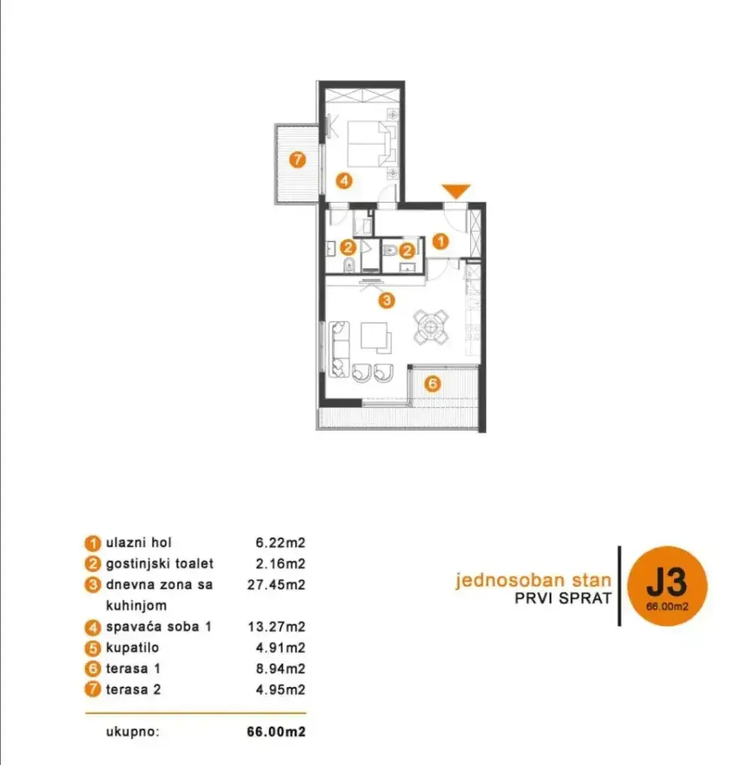 Prodaja, dvosoban stan, 66m², Tivat, Crna Gora