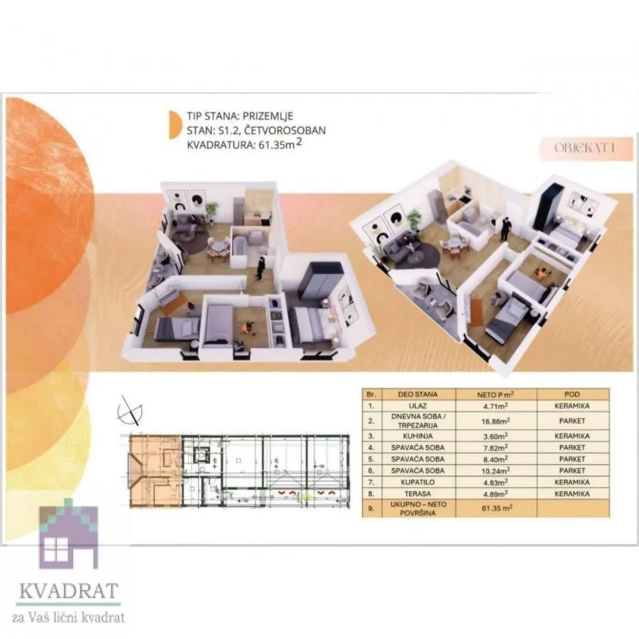 Prodaja, trosoban stan, 61m², Obrenovac, Beograd