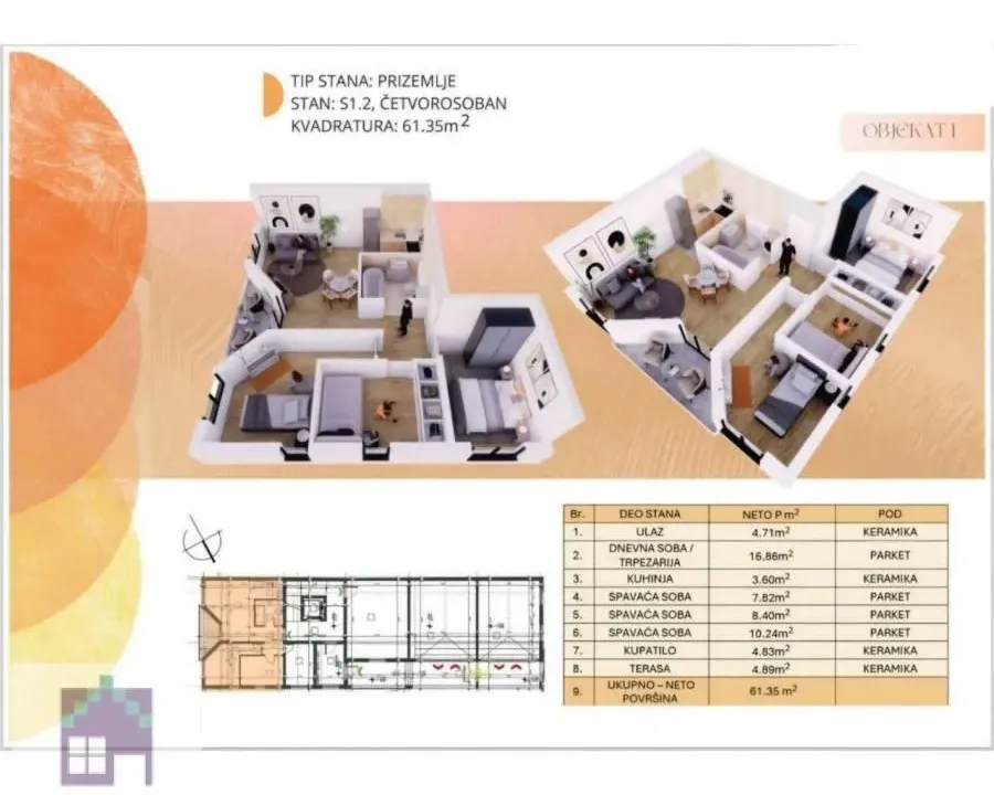 Prodaja, trosoban stan, 61m², Obrenovac, Beograd