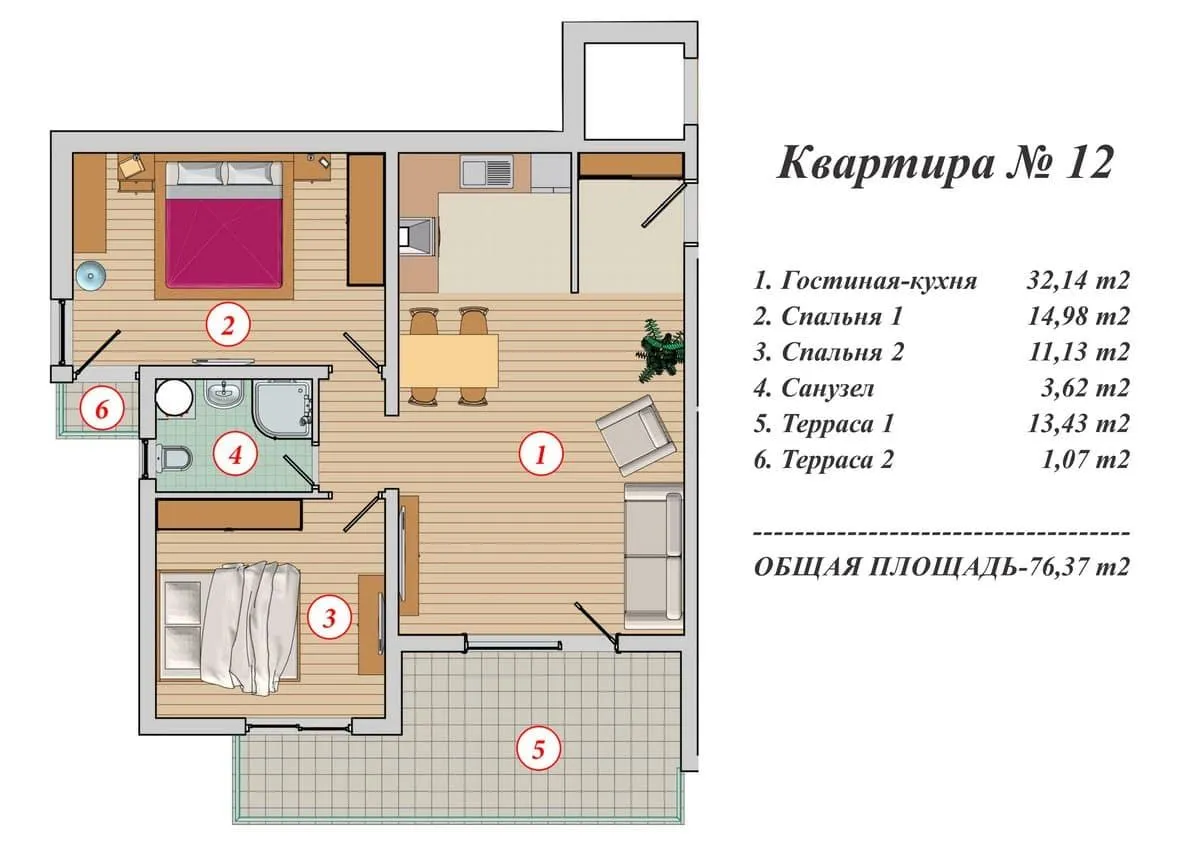 Sale, three bedroom apartment, 77m², Seoce, Budva