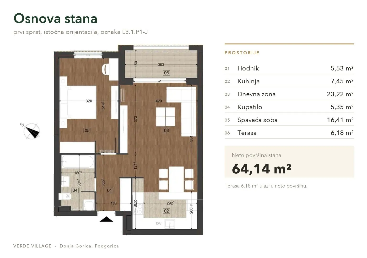 Osnova stana sa prikazom rasporeda prostorija i kvadraturom.