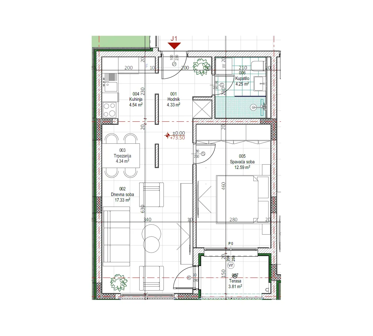 Prodaja, jednosoban stan, 51m², Kavač, Kotor