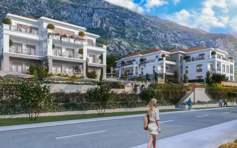 Spoljašnji izgled modernog stambenog kompleksa sa uređenim dvorištem i terasama. - image 6
