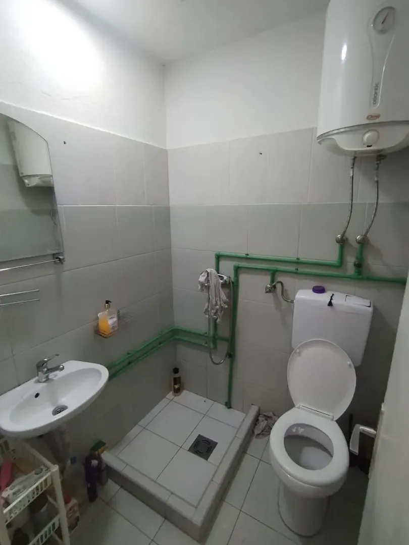 Smaller bathroom with a walk-in shower area, sink, and toilet.