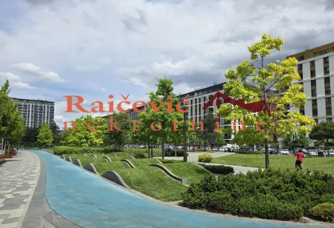 Landscaped courtyard with a pathway and greenery in front of residential buildings. - image 18
