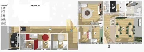 Three-dimensional floor plan of the ground floor showing the room layout. - image 11