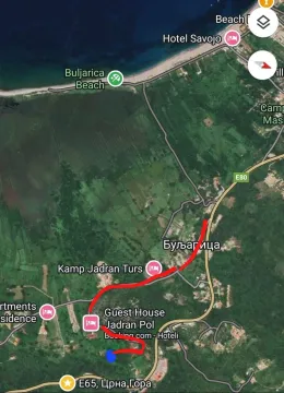 Satelitski snimak lokacije zemljišta u blizini plaže Buljarica sa označenim prilazom. - image 2