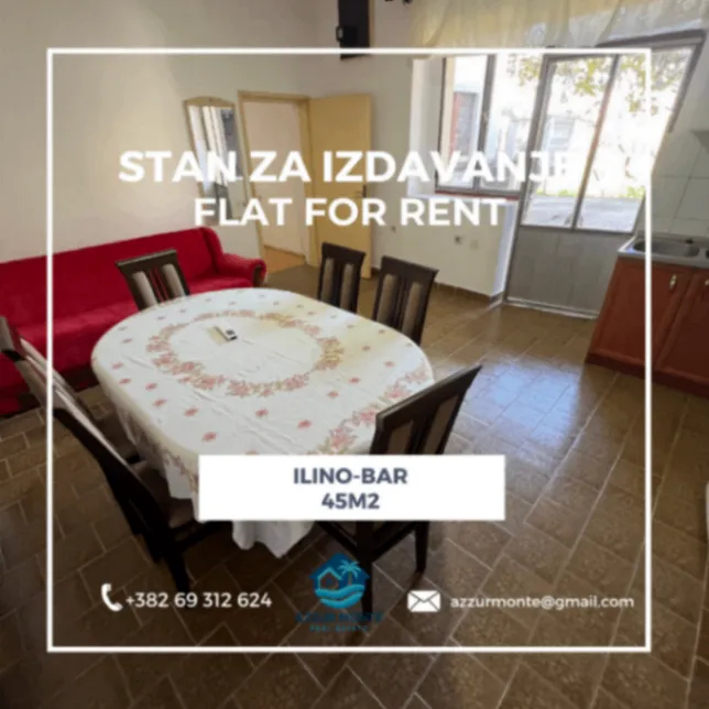 Izdavanje, jednosoban stan, 45m², Ilino, Bar