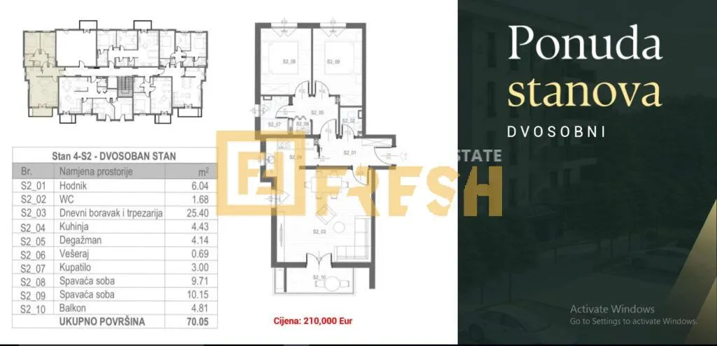 Sale, two bedroom apartment, 70m², Tološi, Podgorica