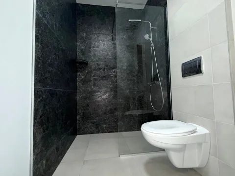 Savremeno opremljeno kupatilo sa tuš kabinom i ugradnom šoljom. - image 10