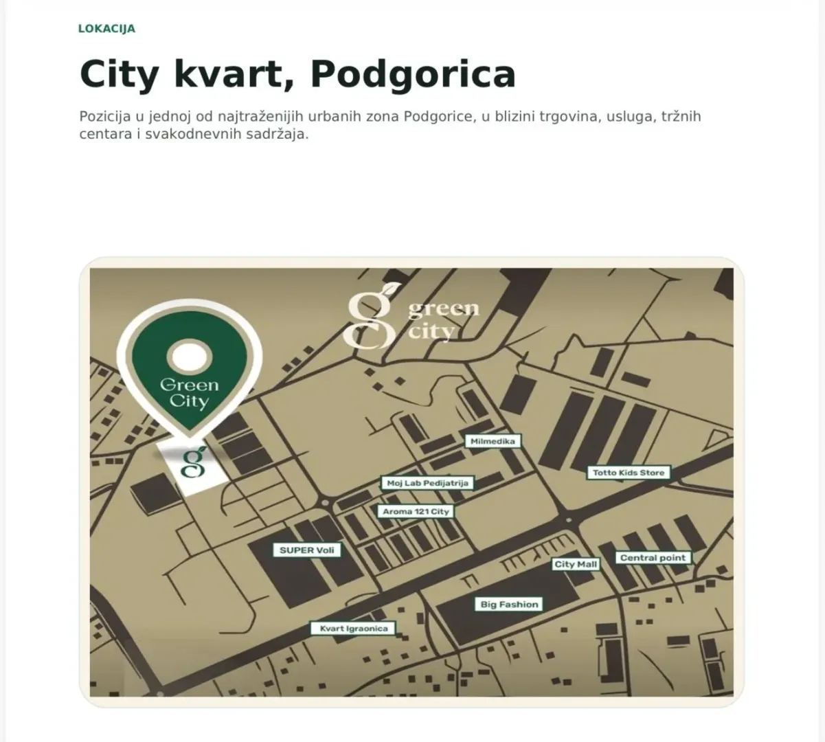 Mapa lokacije sa prikazom okoline i sadržaja u blizini objekta.